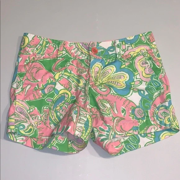 Lilly Pulitzer Chin Chin Callahan Flat Front Shorts Golf Pink Green Elephants 2 - Picture 9 of 9